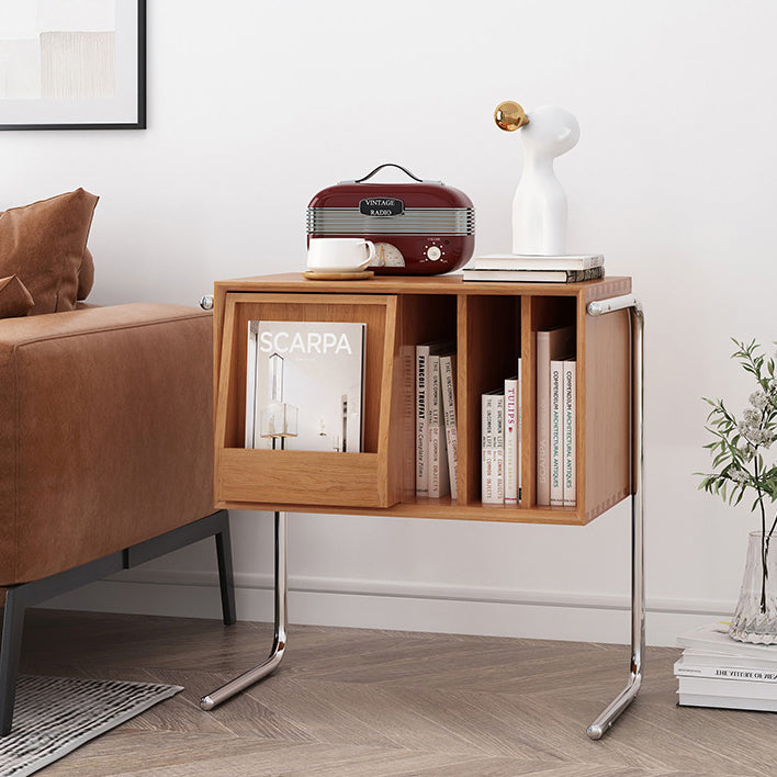 Modern Nordic Rectangular End Table – Wood & Steel, 2-Tier Living Room Accent