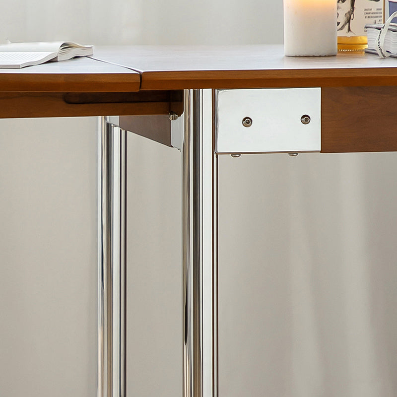 Modern Minimalist Foldable Oval Dining Table – Melamine-Faced Board, Wood & Stainless Steel, Seats 4