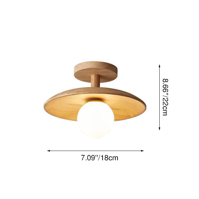 Nordic-Inspired Wooden Dome 1-Light Semi-Flush Mount Ceiling Light