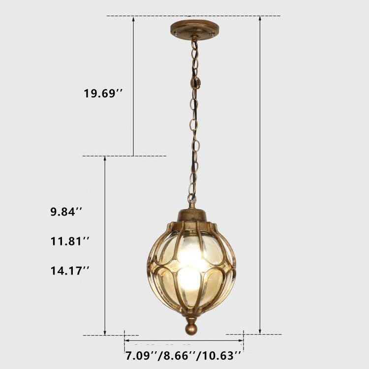 Stylish European Retro Spherical 1-Light Outdoor Waterproof Pendant Light