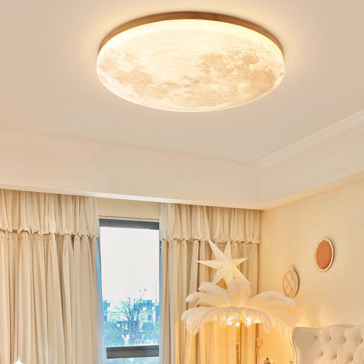 Nordic Minimalist Moon-Round LED Flush-Mount Ceiling Light with PVC Diffuser