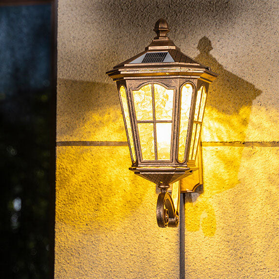 European-Style Solar Outdoor Lantern – Aluminum & Glass, Waterproof 1-Light Wall Sconce Lamp