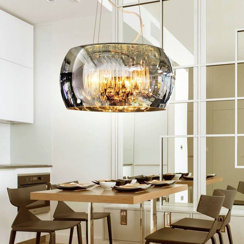 Elegant Modern Glass Shade 6-Light Crystal Hanging Chandelier