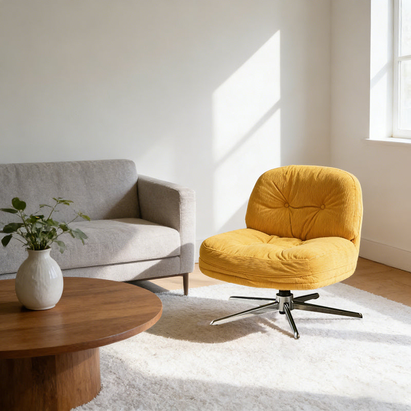Modern Minimalist Rectangular Corduroy Accent Chair with Steel Frame and Backrest — Armless for Living Room