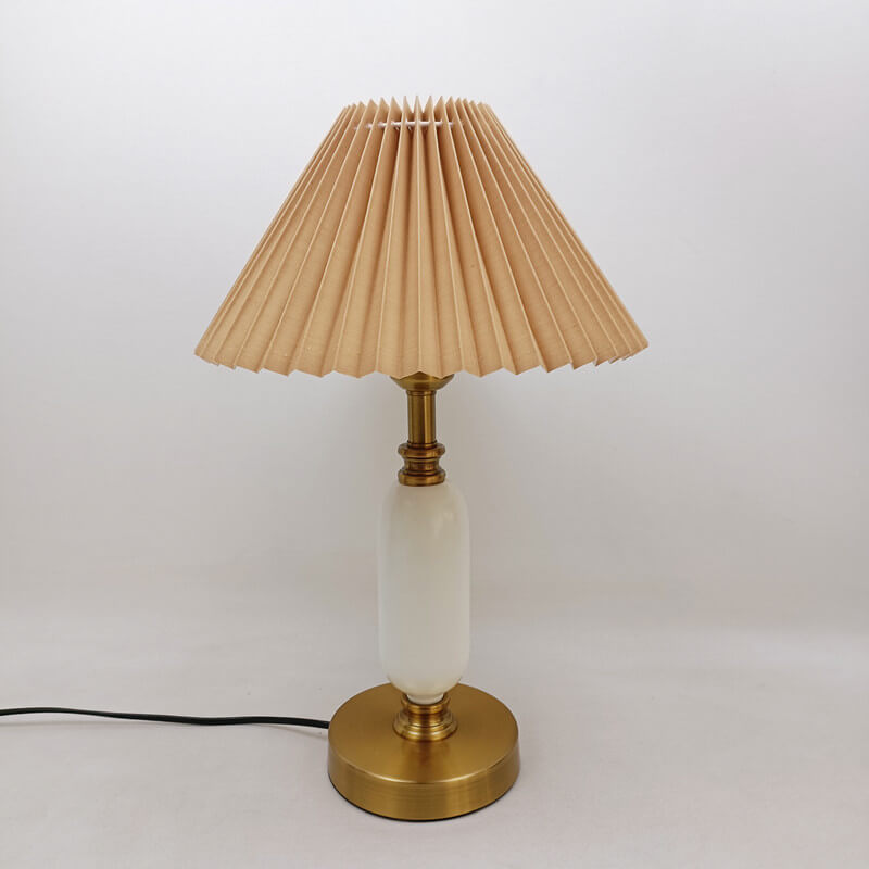 Vintage-Style 1-Light Table Lamp with Pleated Shade and Column Base