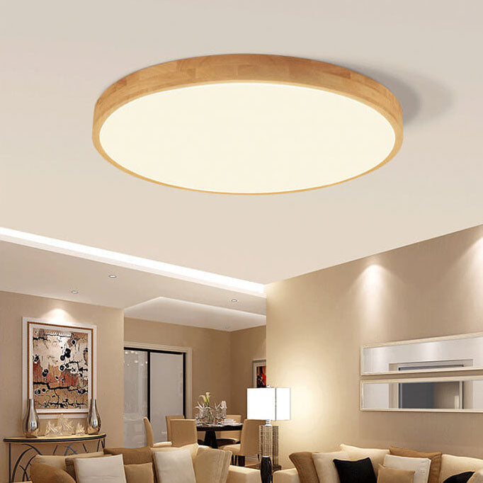 Ultra-Thin Nordic Solid Wood Round LED Flush Mount Ceiling Light