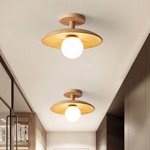 Nordic-Inspired Wooden Dome 1-Light Semi-Flush Mount Ceiling Light