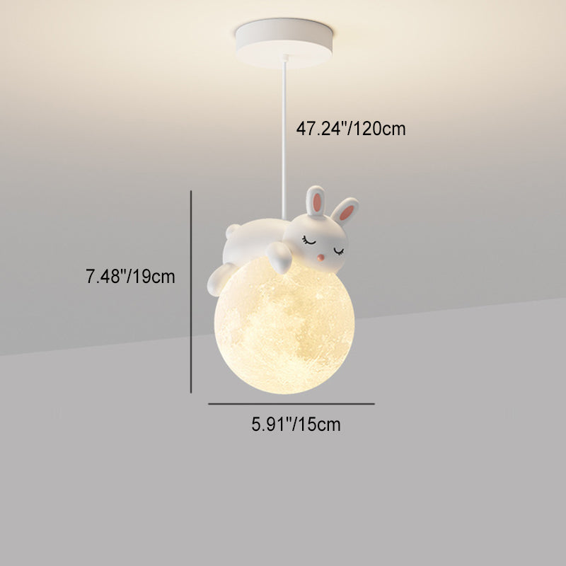 Modern Resin Rabbit Moon 1-Light Pendant Light for Kids' Rooms & Living Rooms