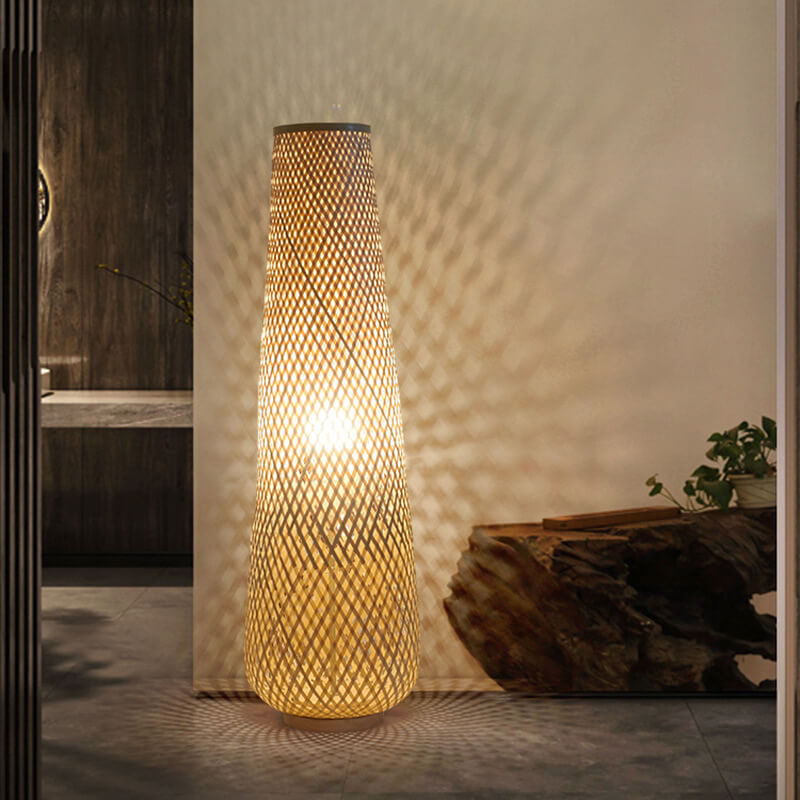 Modern Bamboo Weave Column LED Floor Lamp – 1-Light Standing Lamp