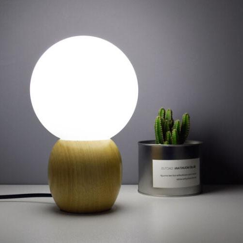 Nordic Solid Wood Table Lamp with Milk-White Glass Orb, 1-Light