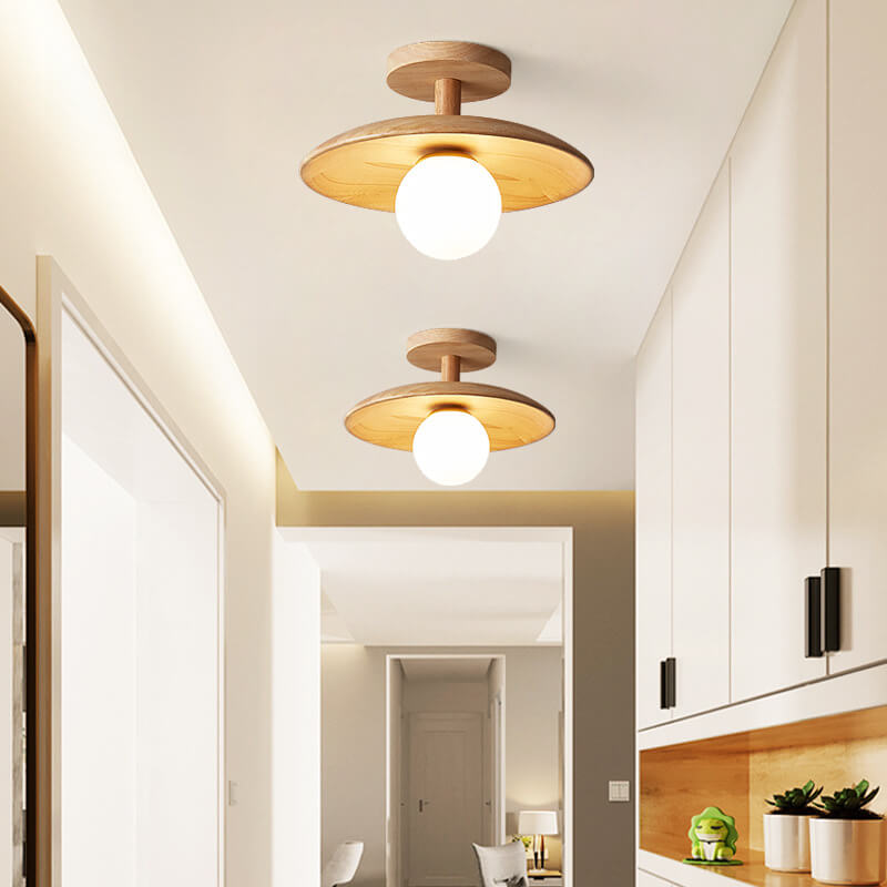 Nordic-Inspired Wooden Dome 1-Light Semi-Flush Mount Ceiling Light