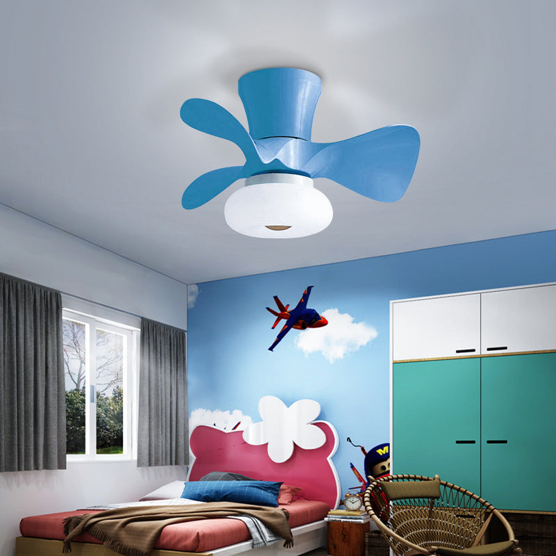 Nordic Macaron Metal LED Ceiling Fan Light – Semi-Flush Mount, Modern Scandinavian Design