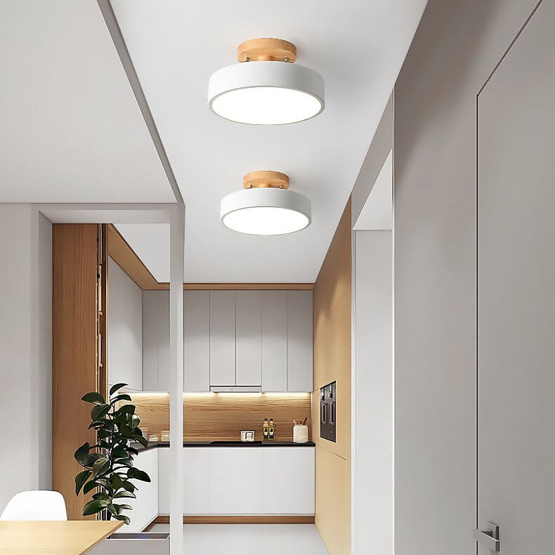 Nordic Round Log LED Ceiling Light - Semi-Flush Mount, Modern Nordic Design