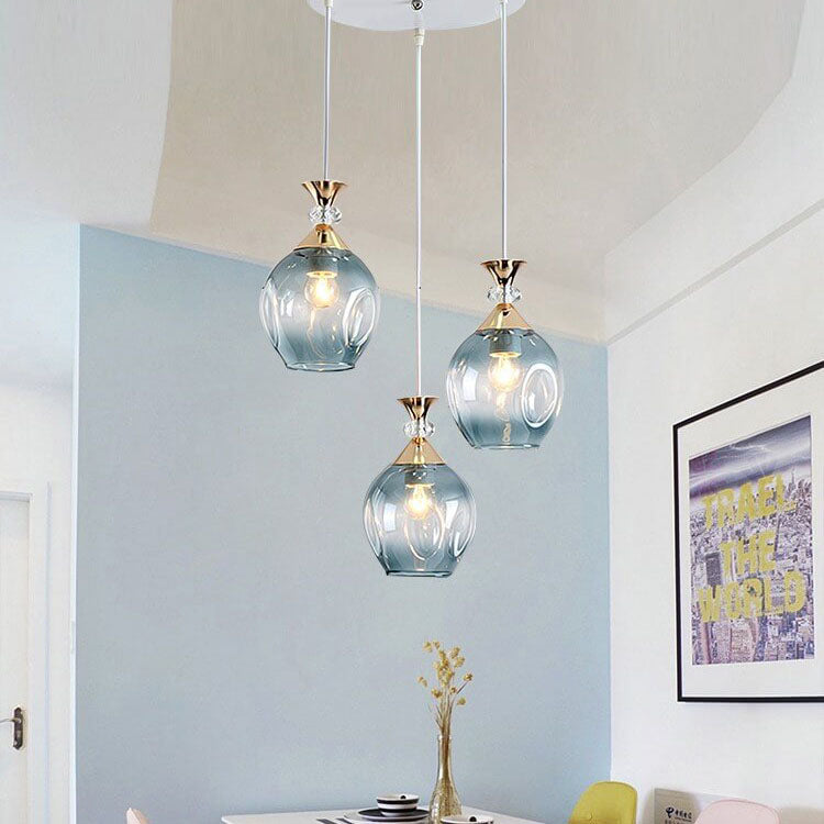 Nordic Gradient Glass Orb Three-Light Island Chandelier