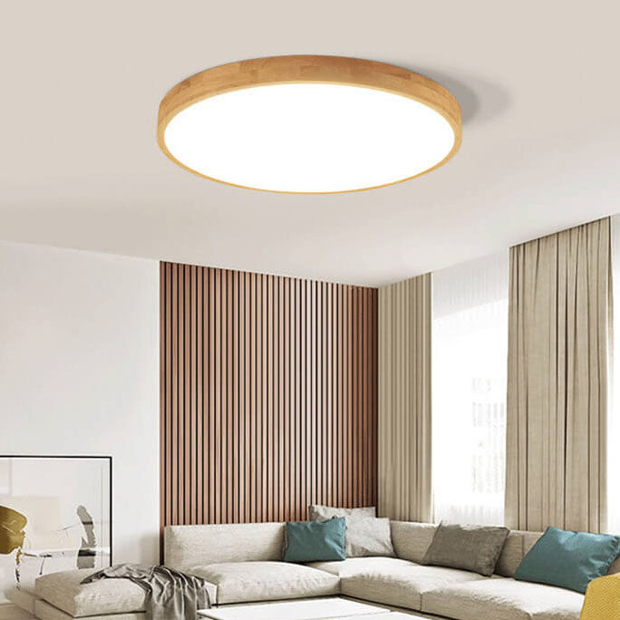 Ultra-Thin Nordic Solid Wood Round LED Flush Mount Ceiling Light