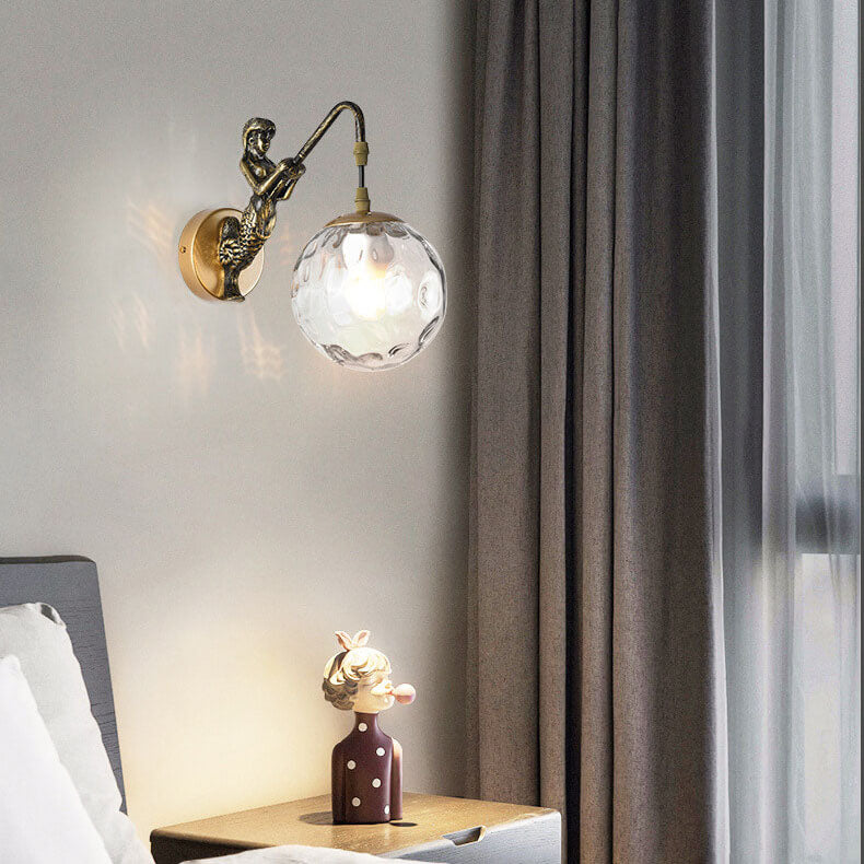 Charming Vintage Rustic Mermaid Orb 1-Light Wall Sconce Lamp
