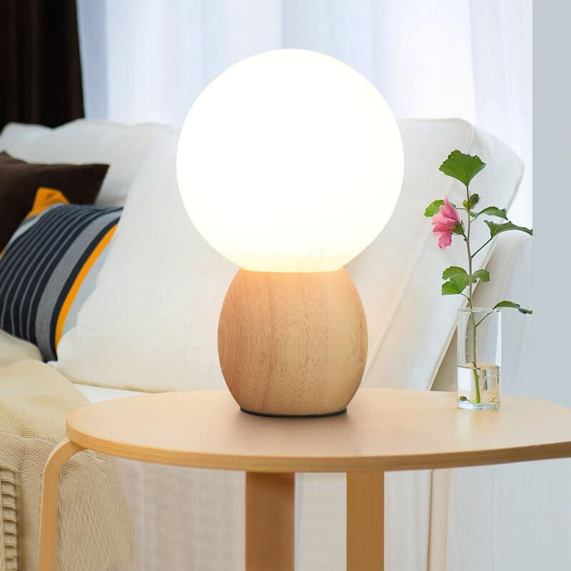 Nordic Solid Wood Table Lamp with Milk-White Glass Orb, 1-Light