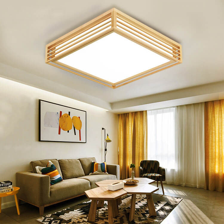 Nordic Solid Wood Square LED Tatami-Style Flush Mount Ceiling Light