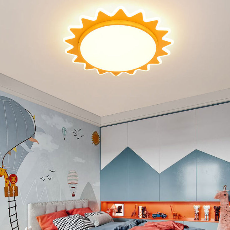 Whimsical Cartoon Sun LED Flush-Mount Ceiling Light