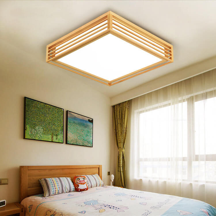 Nordic Solid Wood Square LED Tatami-Style Flush Mount Ceiling Light