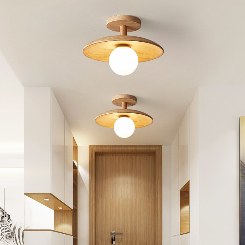 Nordic-Inspired Wooden Dome 1-Light Semi-Flush Mount Ceiling Light