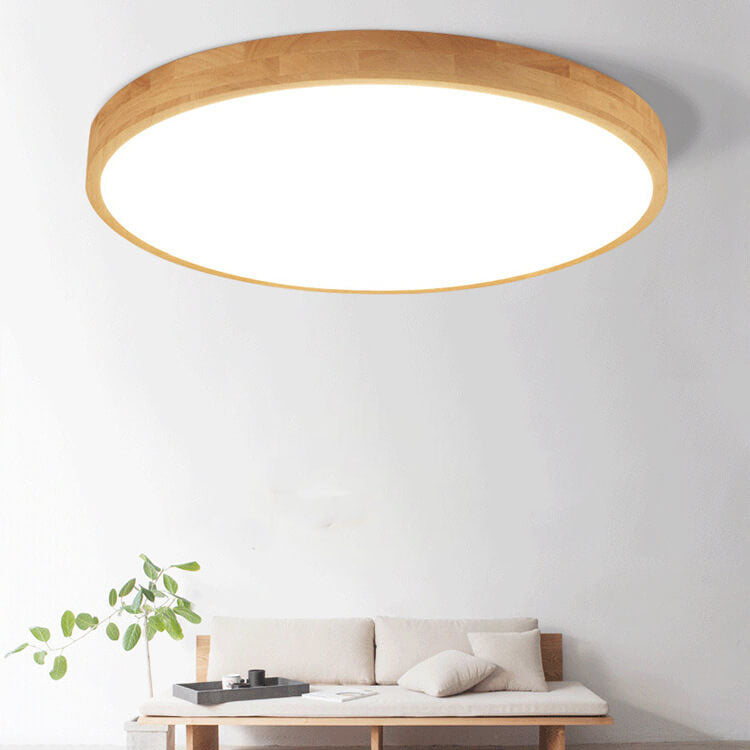 Ultra-Thin Nordic Solid Wood Round LED Flush Mount Ceiling Light