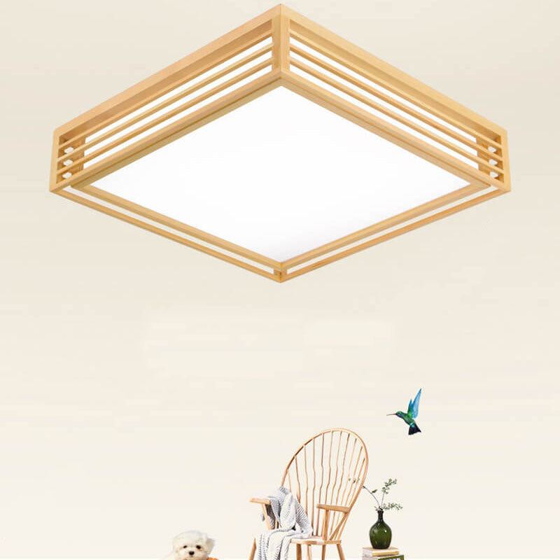 Nordic Solid Wood Square LED Tatami-Style Flush Mount Ceiling Light