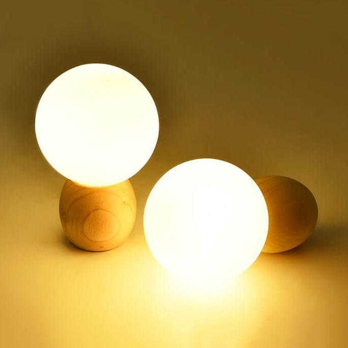 Nordic Solid Wood Table Lamp with Milk-White Glass Orb, 1-Light