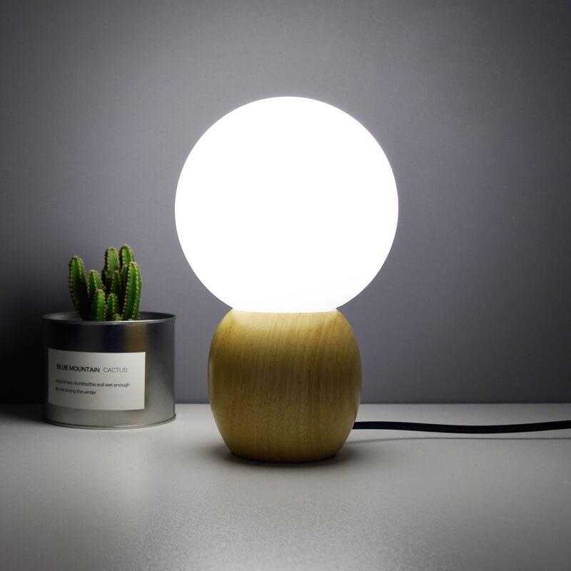 Nordic Solid Wood Table Lamp with Milk-White Glass Orb, 1-Light