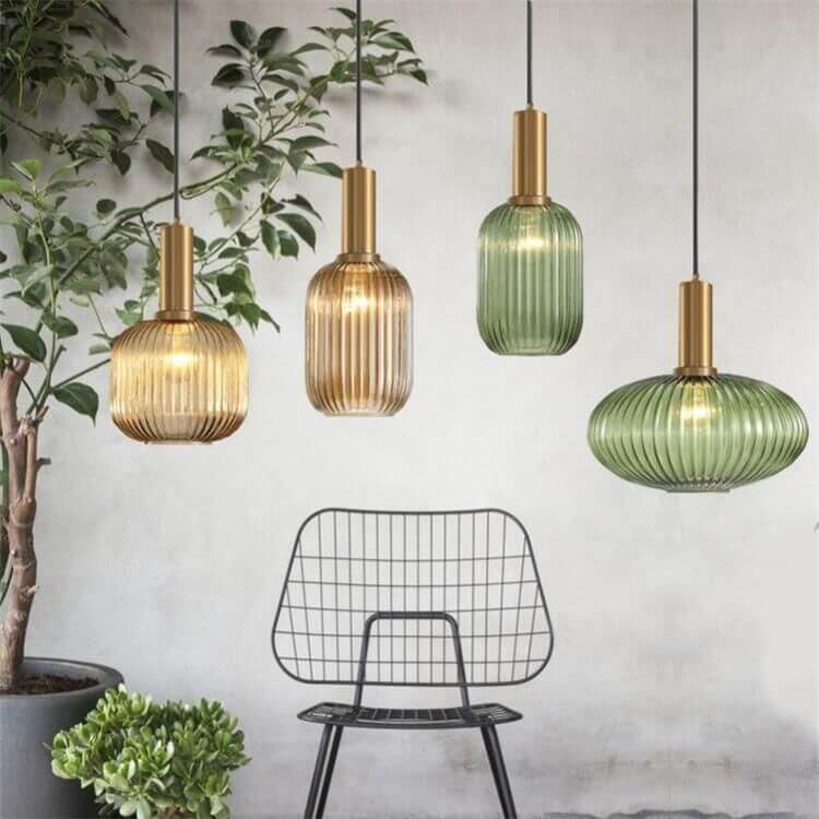 Chic Minimalist Striped Glass Lantern Pendant Light — 1 Light Fixture
