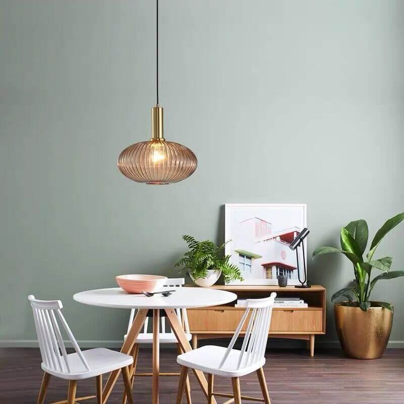 Chic Minimalist Striped Glass Lantern Pendant Light — 1 Light Fixture