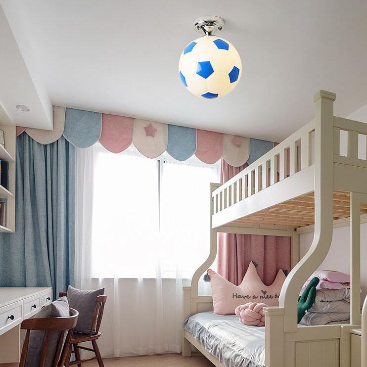 Creative Basketball & Soccer Glass 1-Light Semi-Flush Mount Ceiling Light