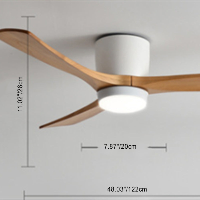 Contemporary Scandinavian Copper Wood Acrylic LED Ceiling Fan with Light – Semi-Flush Mount for Living Room