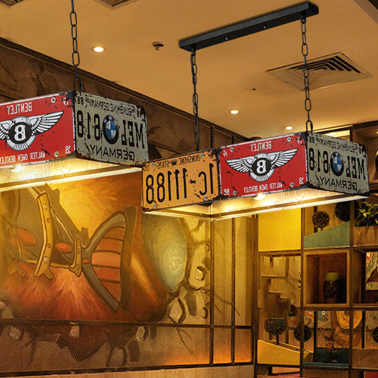 Retro Metal License Plate 3-Light Chandelier - Creative Vintage Style