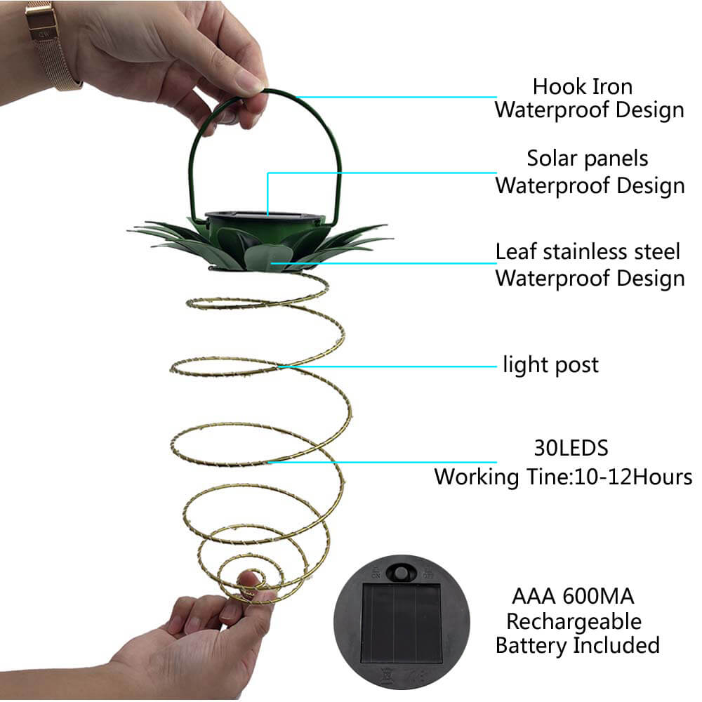 Solar Pineapple Iron Lantern with LED Copper Wire Lights – Outdoor Waterproof Hanging Garden Decor