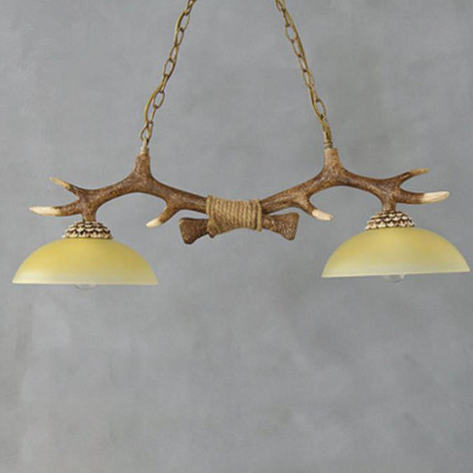 Vintage Resin Antler Chandelier with Glass Bowl Shade – 2-Light Fixture