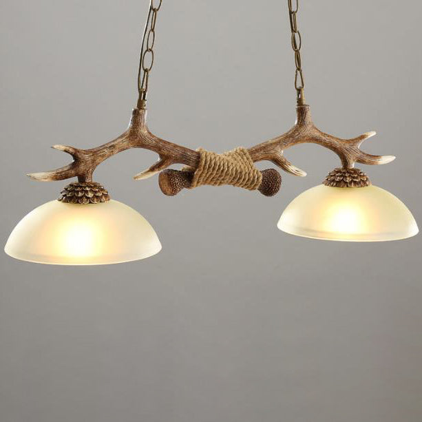 Vintage Resin Antler Chandelier with Glass Bowl Shade – 2-Light Fixture