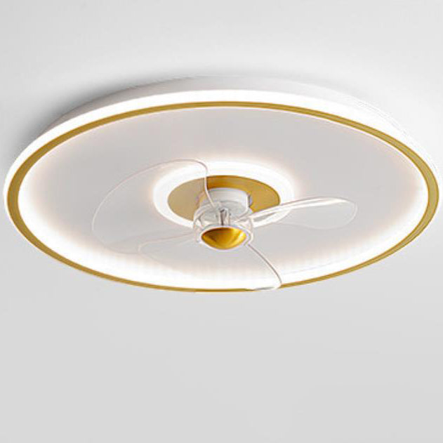Sleek Modern Acrylic Round LED Flush-Mount Ceiling Fan with Integrated Light