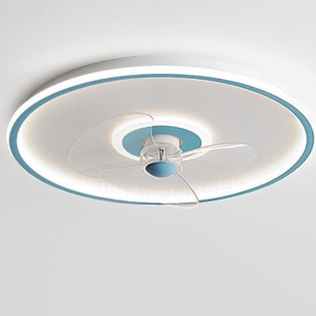 Sleek Modern Acrylic Round LED Flush-Mount Ceiling Fan with Integrated Light