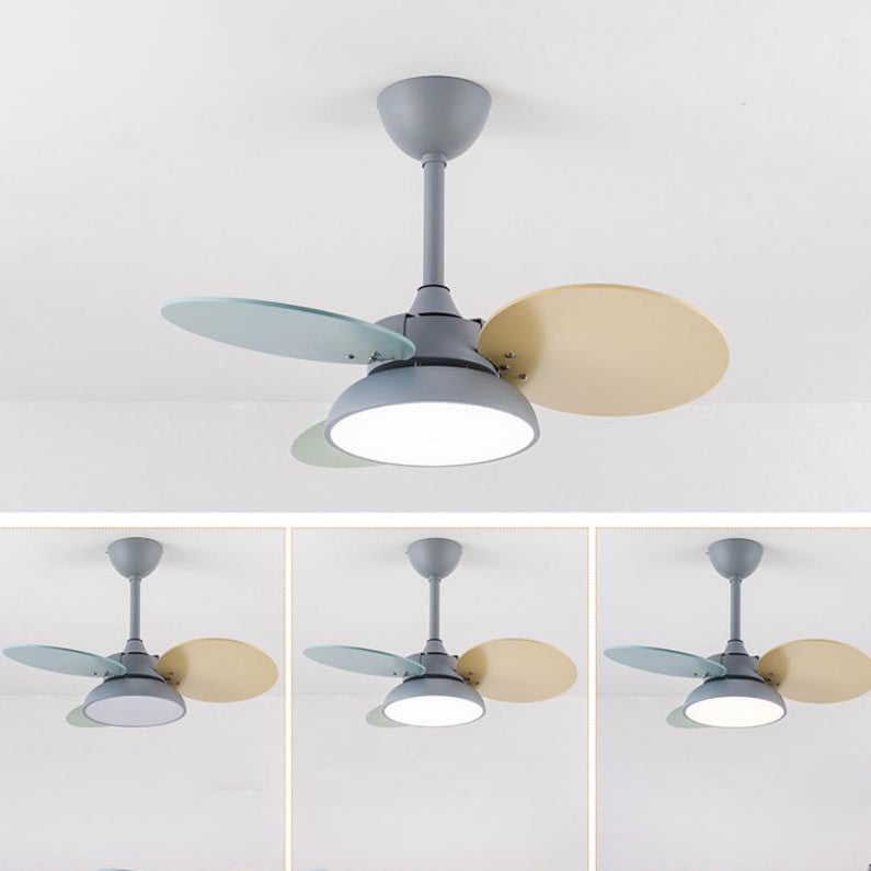Simple Colorful Round Leaf Ceiling Fan for Kids with Light and Downrod