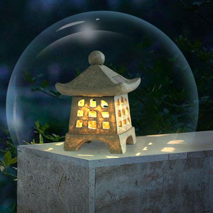 Solar Pagoda Resin Garden Light - Outdoor Lawn Decorative Landscape Lighting