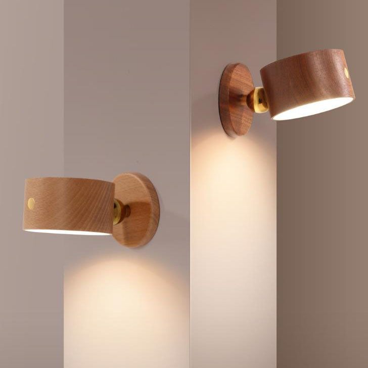 Minimalist Wooden USB Rechargeable Touch Night Light — Magnetic LED Wall Sconce Lamp