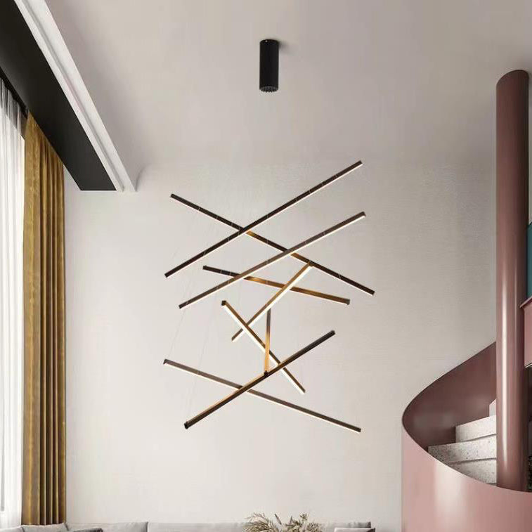 Nordic Luxury LED Chandelier in Iron & Aluminum with Geometric Line Design