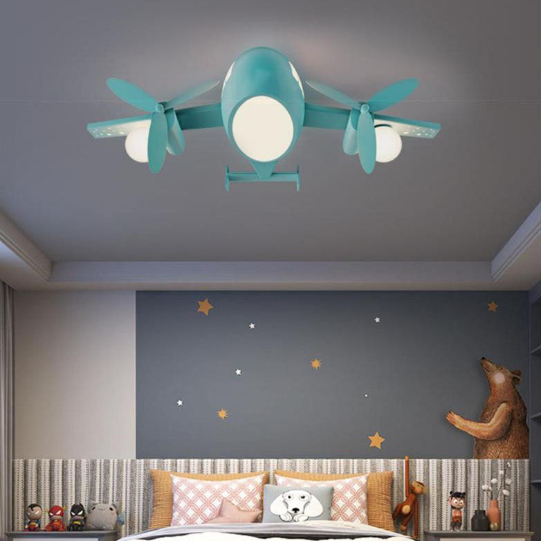 Nordic-Style Kids Cartoon Airplane LED Flush Mount Ceiling Light - Wrought Iron