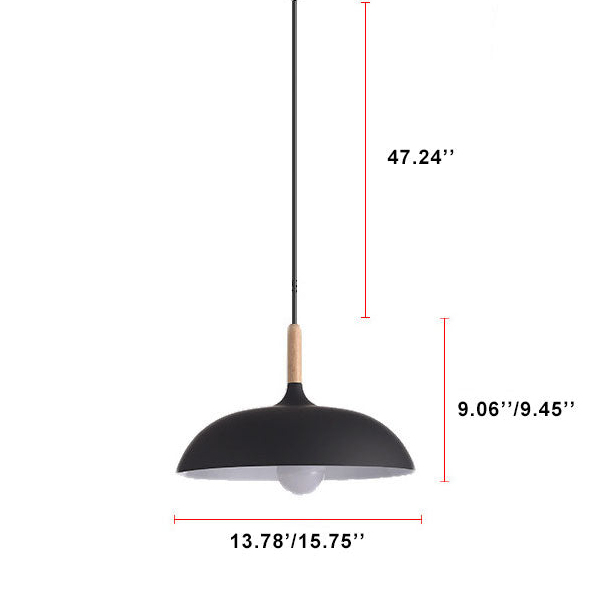 Modern Metal and Wood Dome Pendant Light — 1-Light, Wooden Top
