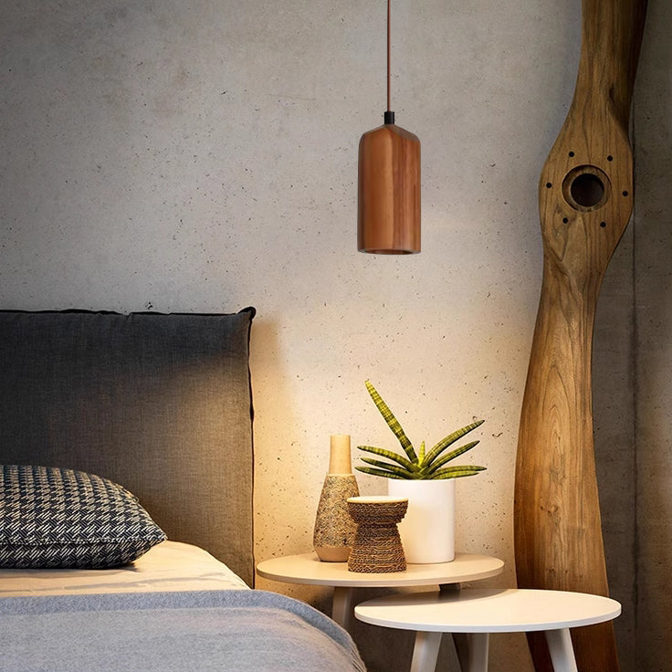 Minimalist Wooden Cylinder Pendant Light - 1-Light, Compact & Stylish