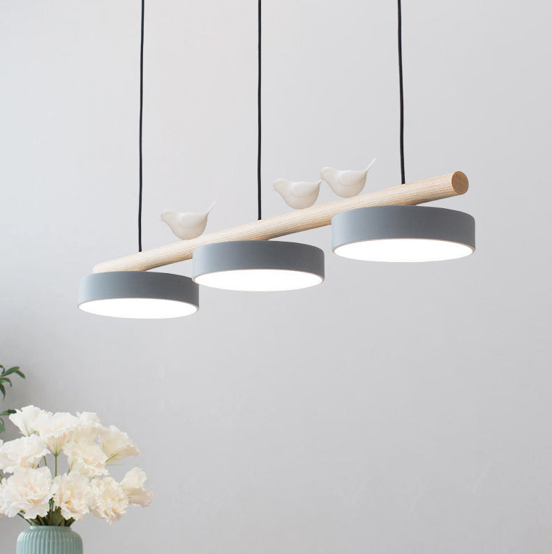 Nordic Round Resin Bird Chandelier with Wood Accent — Linear LED Island Light