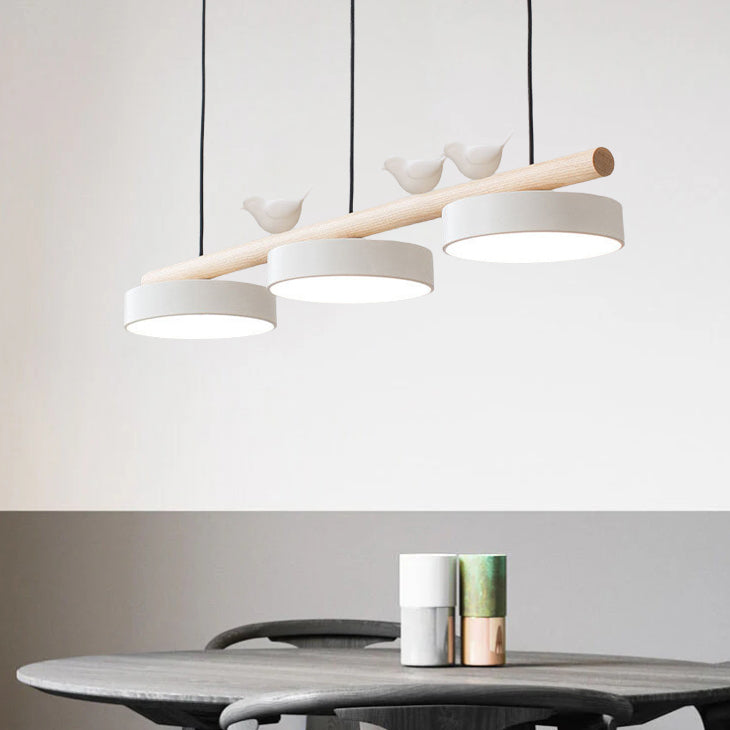 Nordic Round Resin Bird Chandelier with Wood Accent — Linear LED Island Light