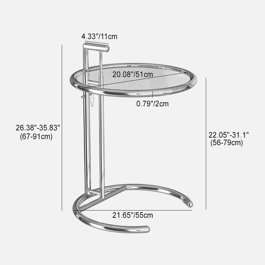 Modern Minimalist Round Side Table with Tempered Glass Top and Stainless Steel Frame, Extendable for Living Room