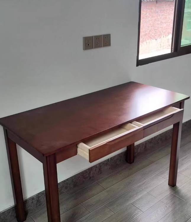 Sleek Modern Minimalist Solid Wood Rectangular Desk with Half-Drawer for Home Office